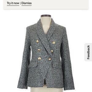 NWT- Express Women's Black & White Houndstooth Double-Breasted Blazer Jacket